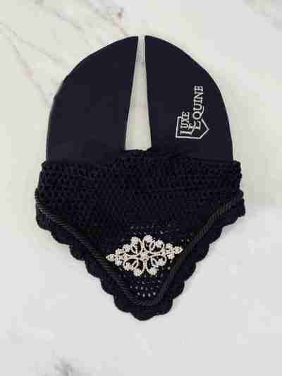 Black and Silver Crystal Fly Veil for equestrian horseriding